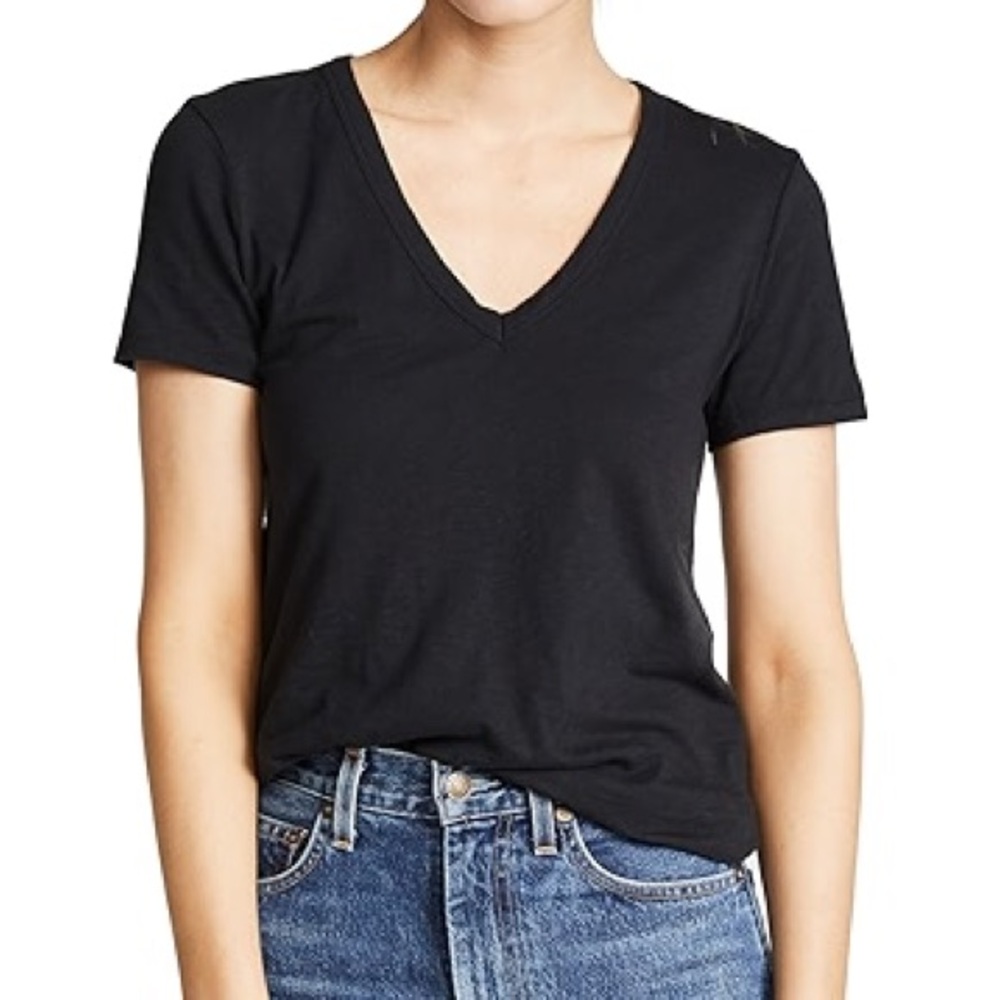 rag & bone Black V-Neck Short Sleeve Tee Slub 100% Cotton XXS